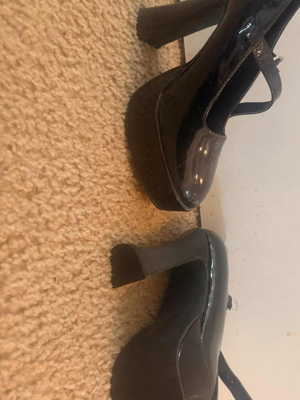 Black Patent Platform Mary Jane Heels Chunky Y2K Goth Pumps